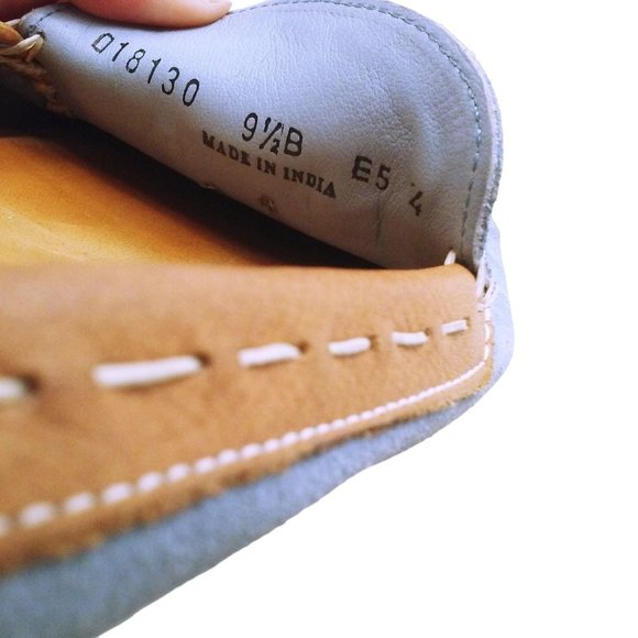 Cole Haan Blue Suede Shoe Flats -9.5B Bow Tassel Leather Stitch Moc-Toe Slip-On - Picture 11 of 12